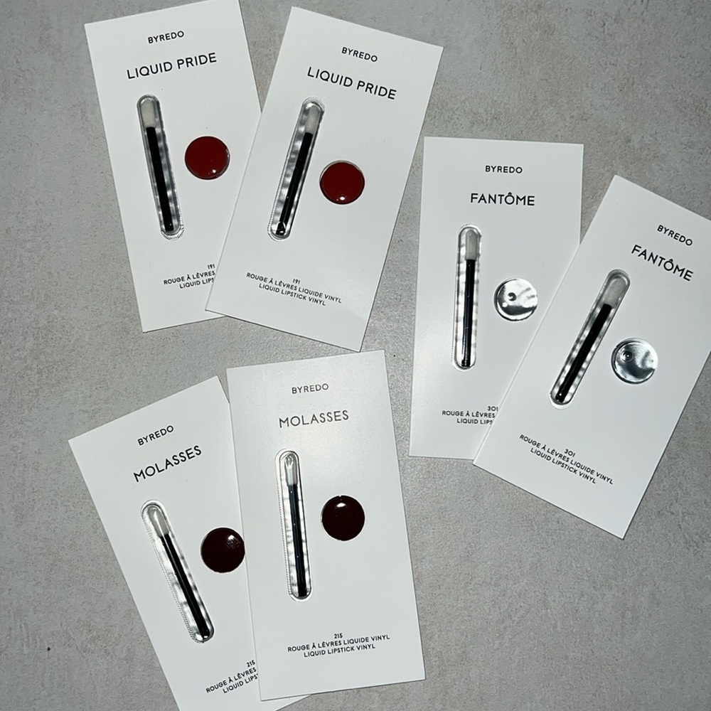 6 Byredo Molasses 215 Fantome 301 Liquid Pride 191 Liquid Lipstick Vinyl Sample